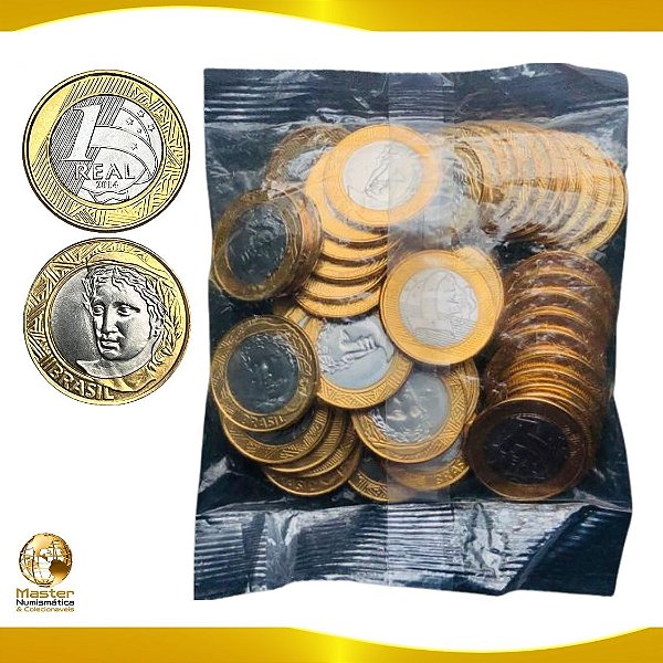 Sachê com 50 Moedas de 1 REAL 2014 - RARA - V-586 - FC
