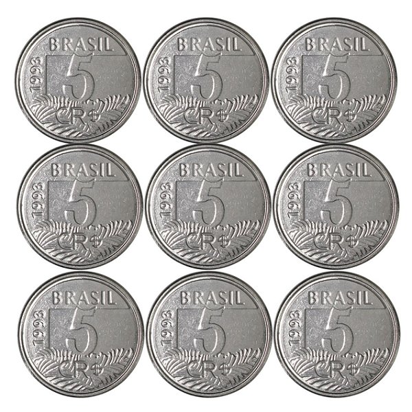 Promoção - 09 Moedas de 5 Cruzeiros Reais 1993 Arara - V-430 - Sob/FC