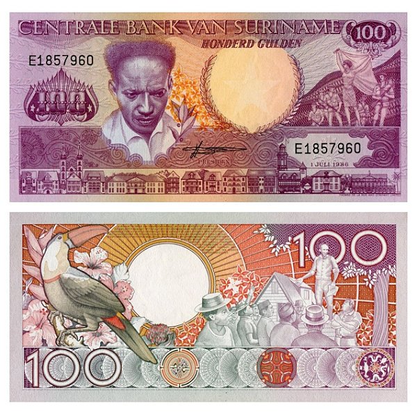 Suriname - Cédula de 100 Gulden 1986 - P-133a - Flor de Estampa