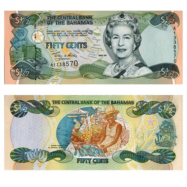 Bahamas - Cédula de 1/2 Dollar 2001 - P-68a - Rainha - Flor de Estampa