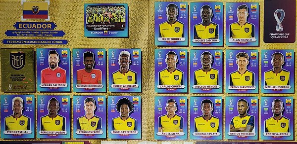 Seleção do Equador Completa - ECU1 a ECU20 - 20 Figurinhas - Grupo A - Copa do Qatar 2022 - Original Panini