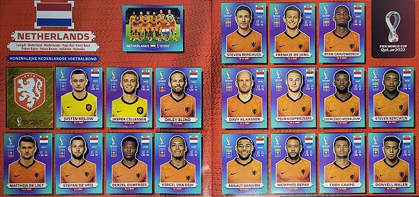 Seleção da Holanda Completa - NED1 a NED20 - 20 Figurinhas - Grupo A - Copa do Qatar 2022 - Original Panini