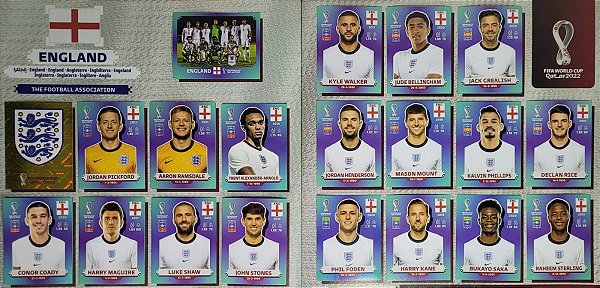 Seleção da Inglaterra Completa - ENG1 a ENG20 - 20 Figurinhas - Grupo B - Copa do Qatar 2022 - Original Panini