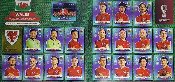Seleção do País de Gales Completa - WAL1 a WAL20 - 20 Figurinhas - Grupo B - Copa do Qatar 2022 - Original Panini