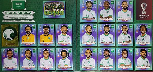 Seleção da Arabia Saudita Completa - KSA1 a KSA20 - 20 Figurinhas - Grupo C - Copa do Qatar 2022 - Original Panini
