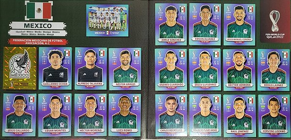 Seleção do México Completa - MEX1 a MEX20 - 20 Figurinhas - Grupo C - Copa do Qatar 2022 - Original Panini