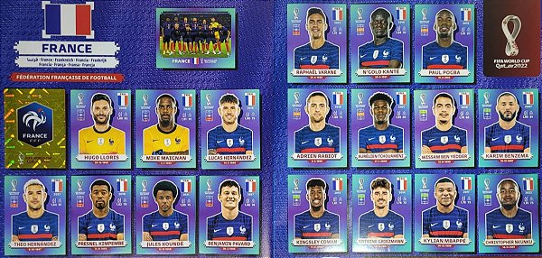 Seleção da França Completa - FRA1 a FRA20 - 20 Figurinhas - Grupo D - Copa do Qatar 2022 - Original Panini