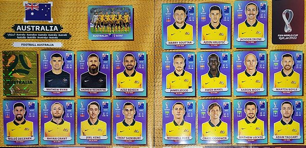 Seleção da Australia Completa - AUS1 a AUS20 - 20 Figurinhas - Grupo D - Copa do Qatar 2022 - Original Panini