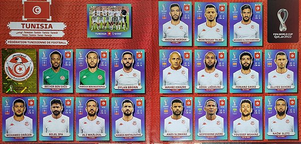 Seleção da Tunisia Completa - TUN1 a TUN20 - 20 Figurinhas - Grupo D - Copa do Qatar 2022 - Original Panini