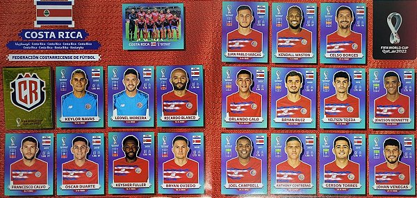 Seleção da Costa Rica Completa - CRC1 a CRC20 - 20 Figurinhas - Grupo E - Copa do Qatar 2022 - Original Panini