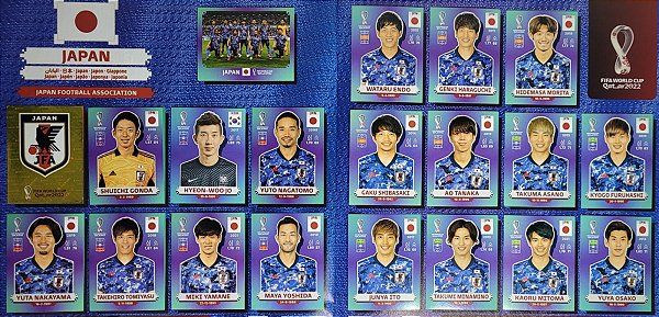 Seleção do Japão Completa - JPN1 a JPN20 - 20 Figurinhas - Grupo E - Copa do Qatar 2022 - Original Panini
