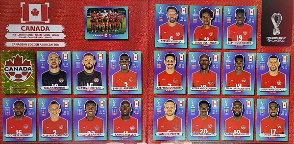 Seleção do Canadá Completa - CAN1 a CAN20 - 20 Figurinhas - Grupo F - Copa do Qatar 2022 - Original Panini