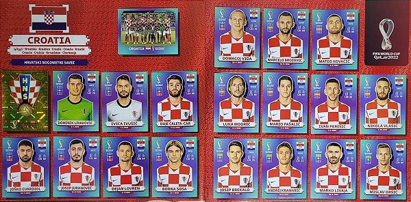 Seleção da Croácia Completa - CRO1 a CRO20 - 20 Figurinhas - Grupo F - Copa do Qatar 2022 - Original Panini