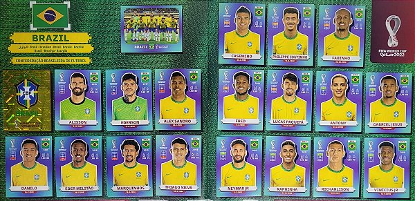 Seleção do Brasil Completa - BRA1 a BRA20 - 20 Figurinhas - Grupo G - Copa do Qatar 2022 - Original Panini