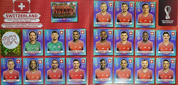 Seleção da Suiça Completa - SUI1 a SUI20 - 20 Figurinhas - Grupo G - Copa do Qatar 2022 - Original Panini