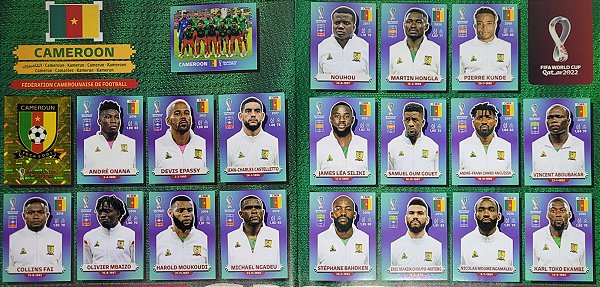 Seleção de Camarões Completa - CMR1 a CMR20 - 20 Figurinhas - Grupo G - Copa do Qatar 2022 - Original Panini