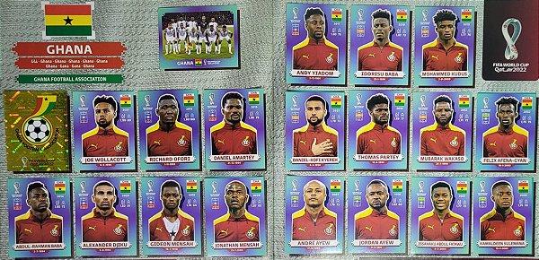 Seleção de Gana Completa - GHA1 a GHA20 - 20 Figurinhas - Grupo H - Copa do Qatar 2022 - Original Panini