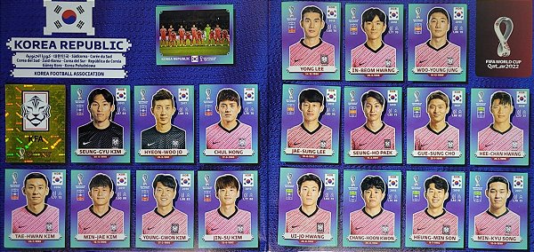 Seleção da Coréia do Sul Completa - KOR1 a KOR20 - 20 Figurinhas - Grupo H - Copa do Qatar 2022 - Original Panini