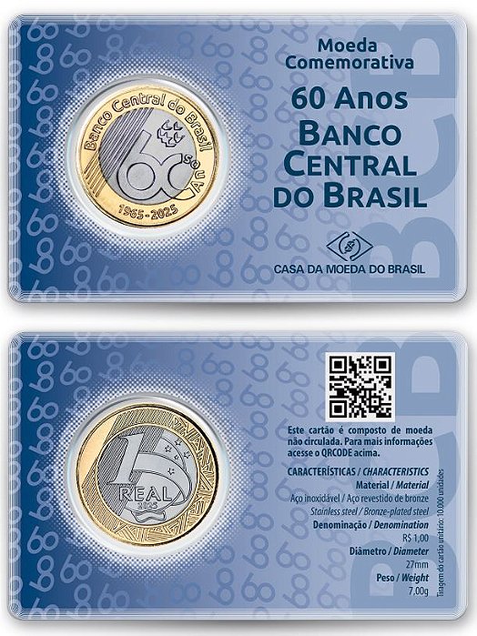 Lançamento - Blister da CMB com a Moeda do Real 2025 "60 anos do Banco Central" - FC