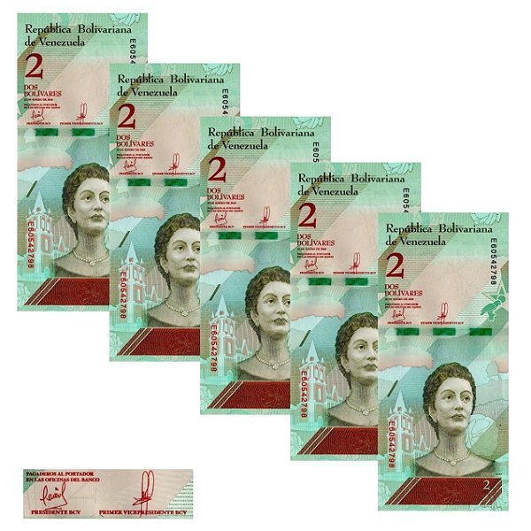 Venezuela - 5 Cédulas de 2 Bolivares Soberanos 2018 - P-101a - Josefa Camejo - Sequência - FE