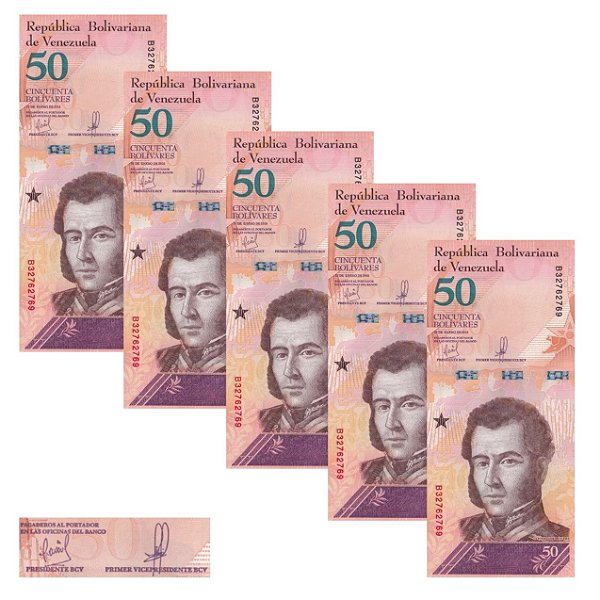 Venezuela - 5 Cédulas de 50 Bolivares Soberanos 2018 - P-105a - Antonio Jose de Sucre - Sequência - FE