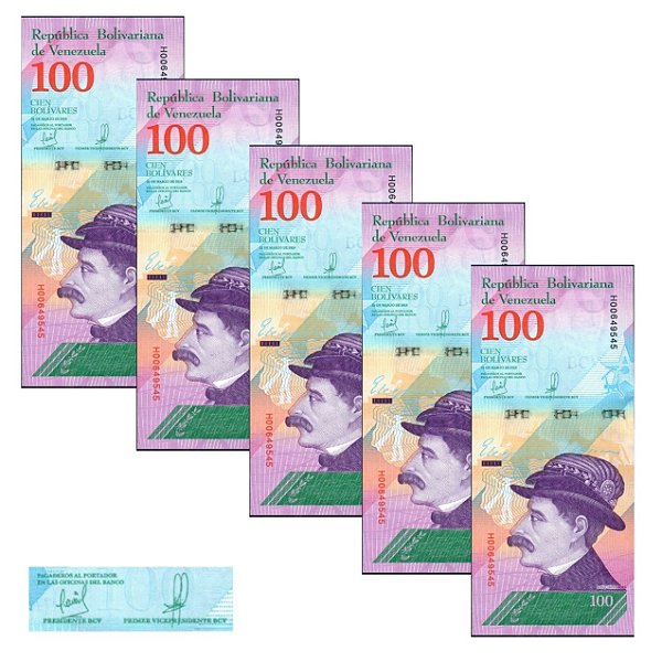 Venezuela - 5 Cédulas de 100 Bolivares Soberanos 2018 - P-106b - Ezequiel Zamora - Sequência - FE