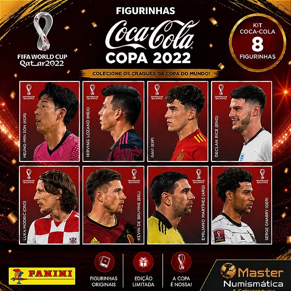 Kit Coca Cola Completo com as 08 Figurinhas - C1 até C8 - Copa do Qatar 2022 - Original Panini