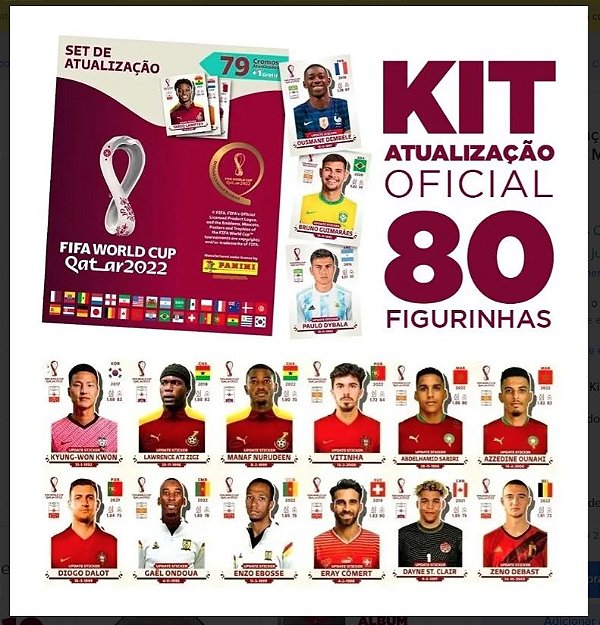 Kit Atualização - 80 Cromos de Reposição - Copa do Qatar 2022 - Kit Completo com as 80 Figurinhas de Reposição - Original Panini