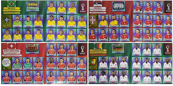 Kit com as 4 Seleções do Grupo G - Brasil - Servia - Suiça e Camarões - Todas as 80 Figurinhas - Grupo A - Copa do Qatar 2022 - Original Panini