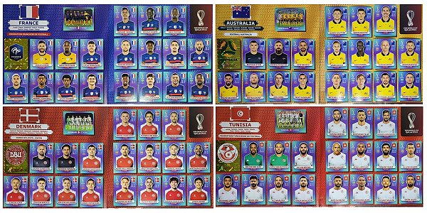 Kit com as 4 Seleções do Grupo D - França - Australia - Dinamarca e Tunisia - Todas as 80 Figurinhas - Grupo A - Copa do Qatar 2022 - Original Panini