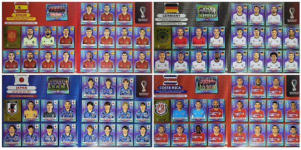 Kit com as 4 Seleções do Grupo E - Espanha - Costa Rica - Alemanha e Japão - Todas as 80 Figurinhas - Grupo A - Copa do Qatar 2022 - Original Panini