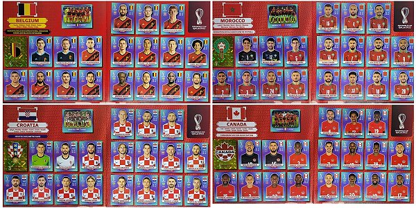 Kit com as 4 Seleções do Grupo F - Belgica - Canadá - Marrocos e Croácia - Todas as 80 Figurinhas - Grupo A - Copa do Qatar 2022 - Original Panini