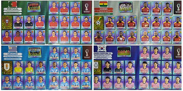 Kit com as 4 Seleções do Grupo H - Portugal - Gana - Uruguai e Coréia do Sul - Todas as 80 Figurinhas - Grupo A - Copa do Qatar 2022 - Original Panini
