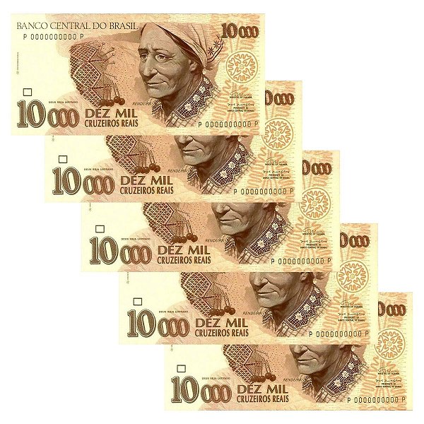 5 Cédulas Fantasia 10.000 Cruzeiros Reais - Rendeira - FE