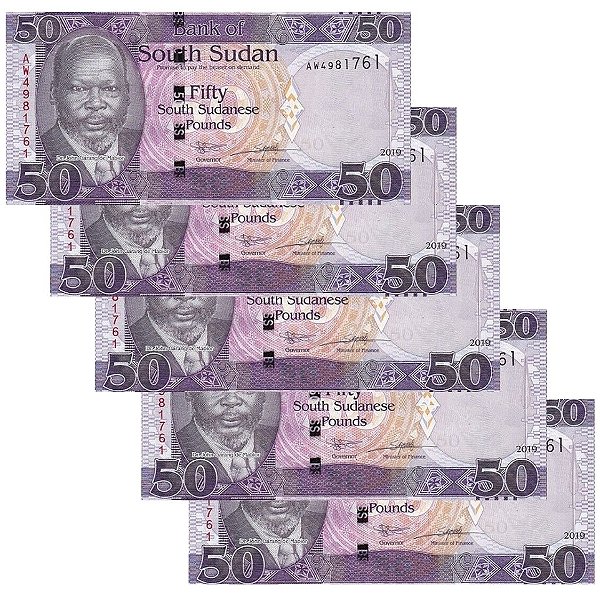 Sudão do Sul - 5 Cédulas de 50 Pounds 2019 - P-14d - Sudanese Pounds - Sequência - FE