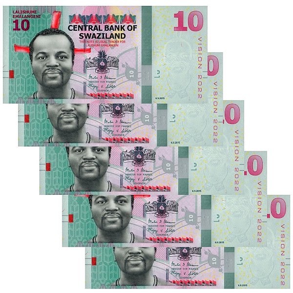 Suazilandia - 5 Cédulas de 10 Emalageni 2015 - P-41a - Vision 2022 - Hibrida - Sequência - FE