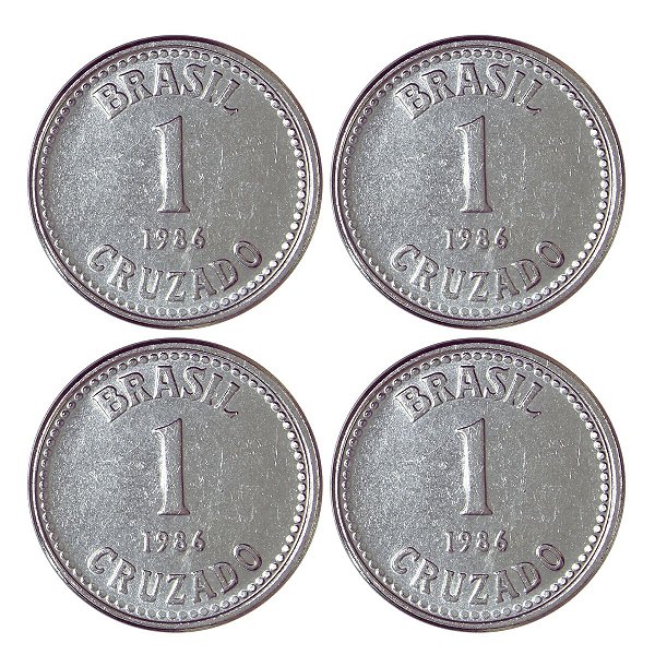 Promoção - 4 Moedas de 1 Cruzado 1986 - V-395 - Aço Inox - Série Cruzado - Sob/FC