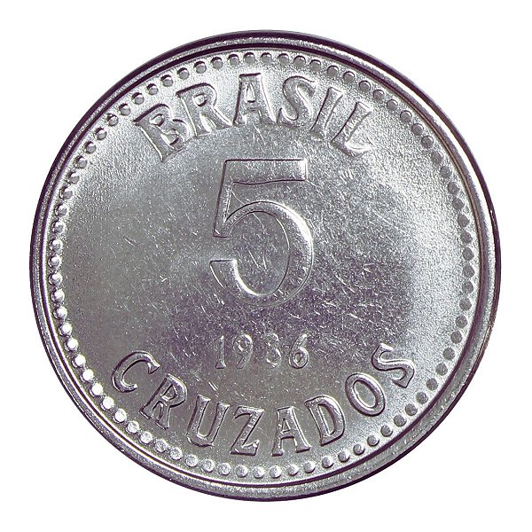 Moeda de 5 Cruzados 1986 - V-398 - Aço Inox - Série Cruzado - Sob/FC