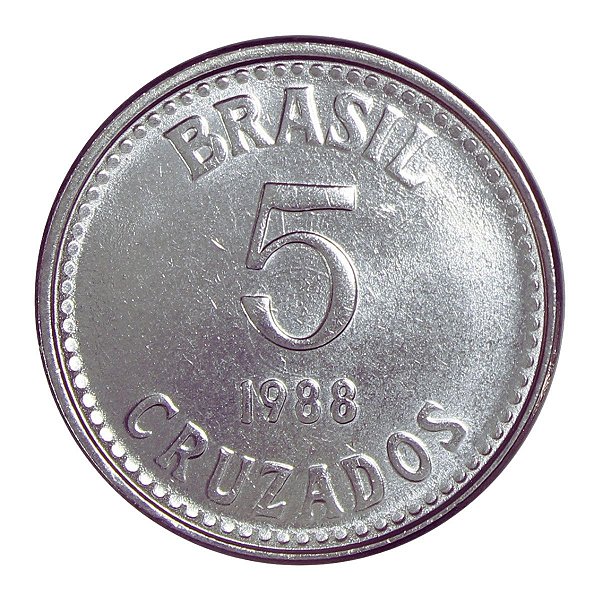 Moeda de 5 Cruzados 1988 - V-400 - Aço Inox - Série Cruzado - Sob/FC