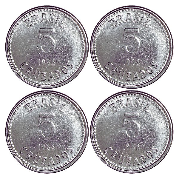 Promoção - 4 Moedas de 5 Cruzados 1986 - V-398 - Aço Inox - Série Cruzado - Sob/FC