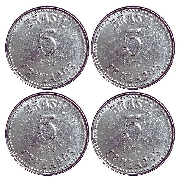Promoção - 4 Moedas de 5 Cruzados 1987 - V-399 - Aço Inox - Série Cruzado - Sob/FC