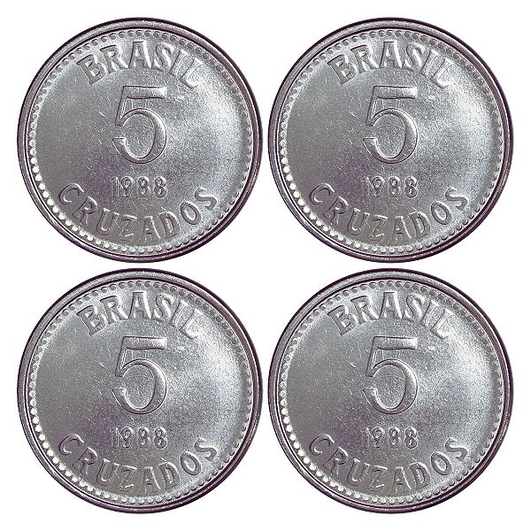 Promoção - 4 Moedas de 5 Cruzados 1988 - V-400 - Aço Inox - Série Cruzado - Sob/FC