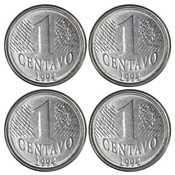 Promoção - 4 Moedas de 1 Centavo 1994 - V-438 - Aço Inox - 1ª Familia do Real - 20.0mm - 3.0g - Circuladas