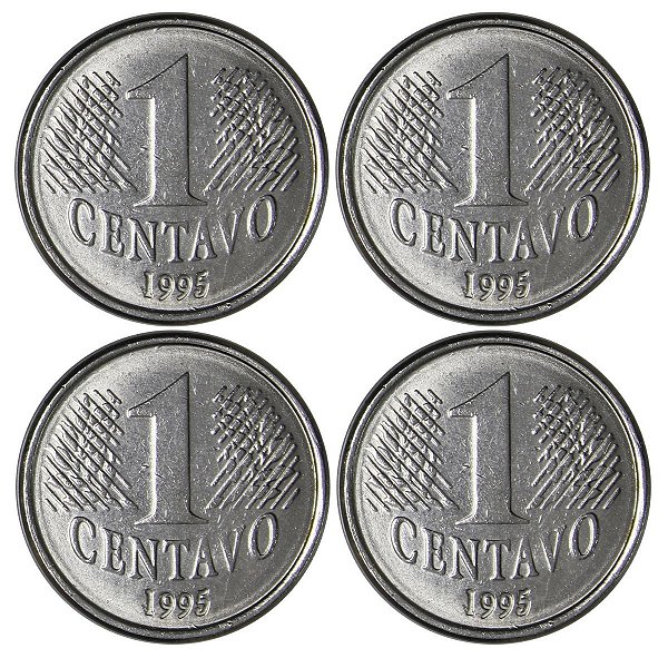 Promoção - 4 Moedas de 1 Centavo 1995 - V-439 - Aço Inox - 1ª Familia do Real - 20.0mm - 3.0g - Circuladas