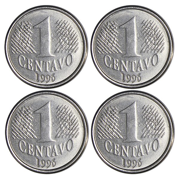 Promoção - 4 Moedas de 1 Centavo 1996 - V-440 - Aço Inox - 1ª Familia do Real - 20.0mm - 3.0g - Circuladas