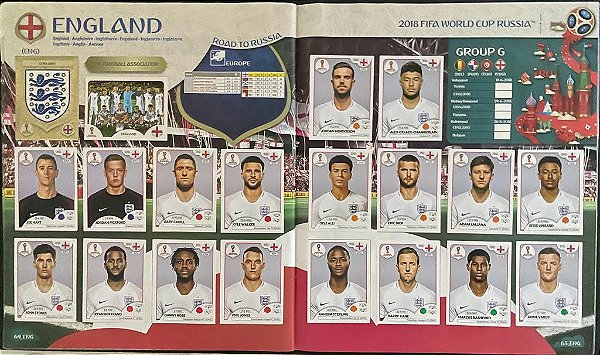 Seleção da Inglaterra Completa (ENG) - Figurinhas 572 a 591 - Grupo G - Copa da Russia 2018 - Original Panini