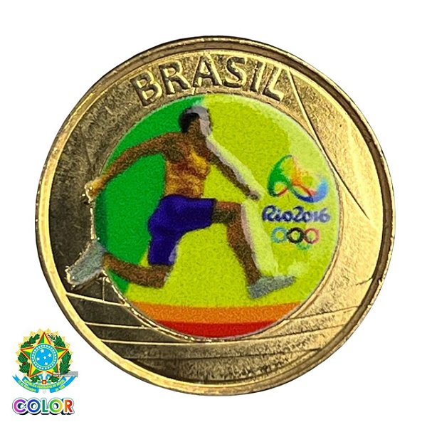 Colorida - Moeda 1 Real 2014 - Atletismo - V-607 - Colorizada - Flor de Cunho