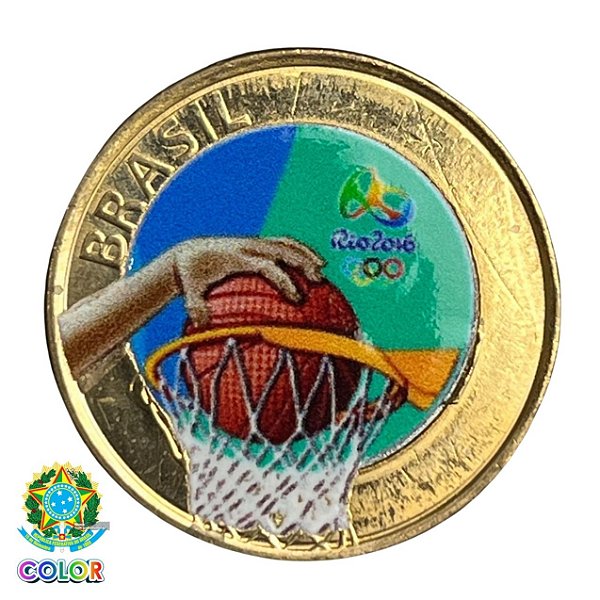 Colorida - Moeda 1 Real 2015 - Basquete - V-611 - Colorizada - Flor de Cunho