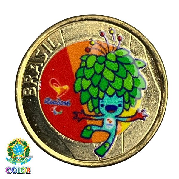 Colorida - Moeda 1 Real 2016 - Mascote Tom - V-622 - Colorizada - Flor de Cunho