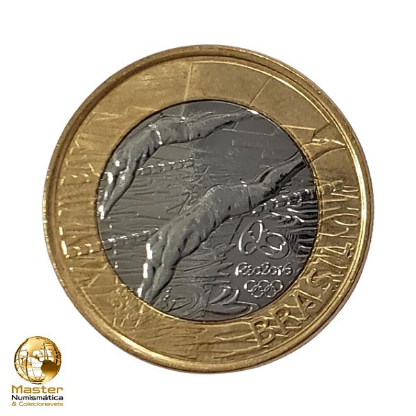 Moeda 1 Real 2014 Natação - V-608 - Olimpiadas Rio 2016 - Flor de Cunho